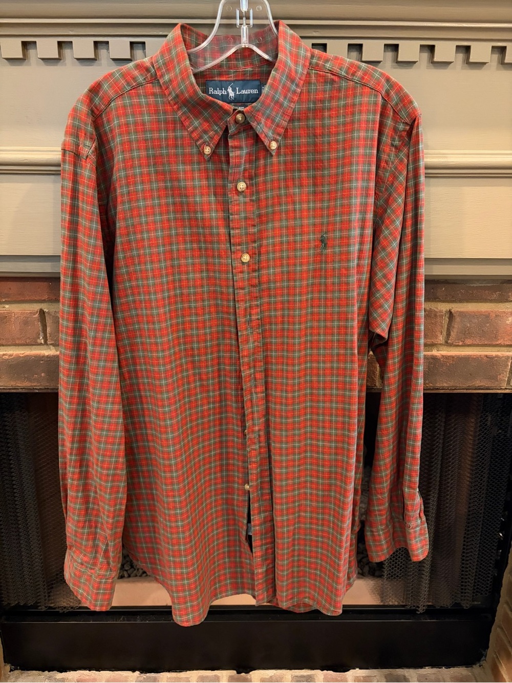 Ralph Lauren Orange and Green Plaid Button-Down Shirt
